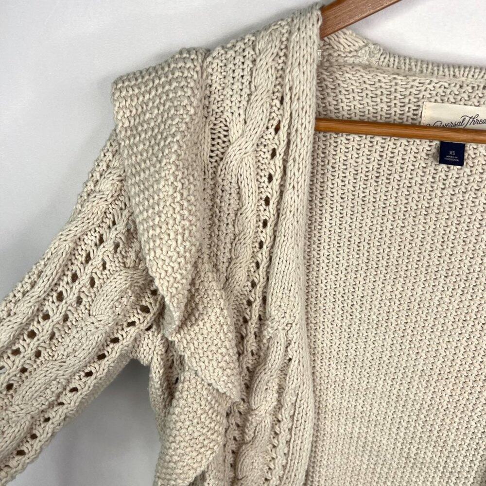 Universal Thread Cream Chunky Knit Open Front Ruffle Cardigan XS - Picture 10 of 11